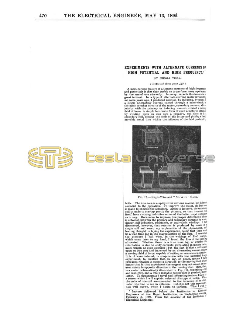 Preview of Experiments with Alternate Currents of High Potential and High Frequency - Part IV article