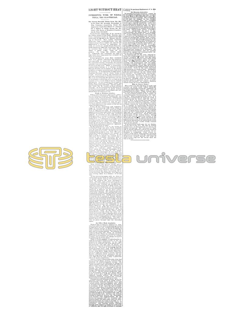 Preview of Light Without Heat - Interesting Work of Nikola Tesla, The Electrician article