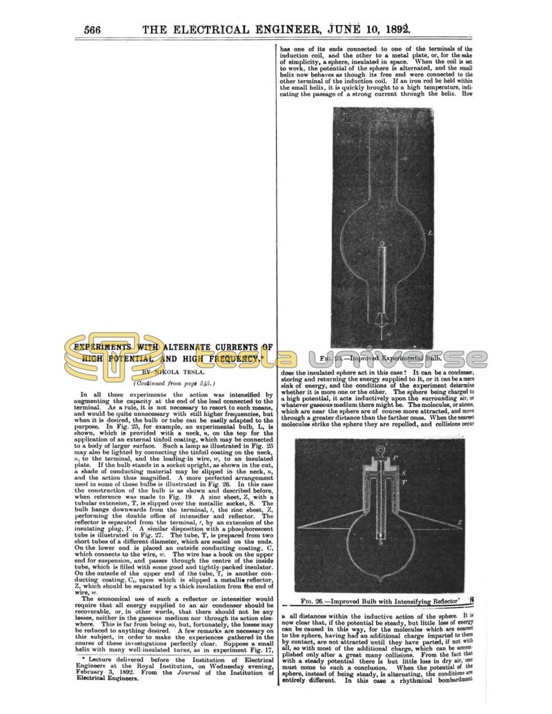 Preview of Experiments with Alternate Currents of High Potential and High Frequency - Part VIII article