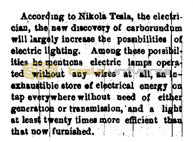 Preview of Nikola Tesla on the New Discovery of Carborundum article