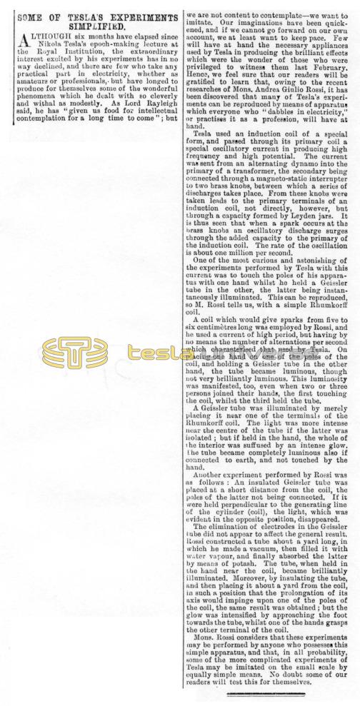 Preview of Some of Tesla's Experiments Simplified article