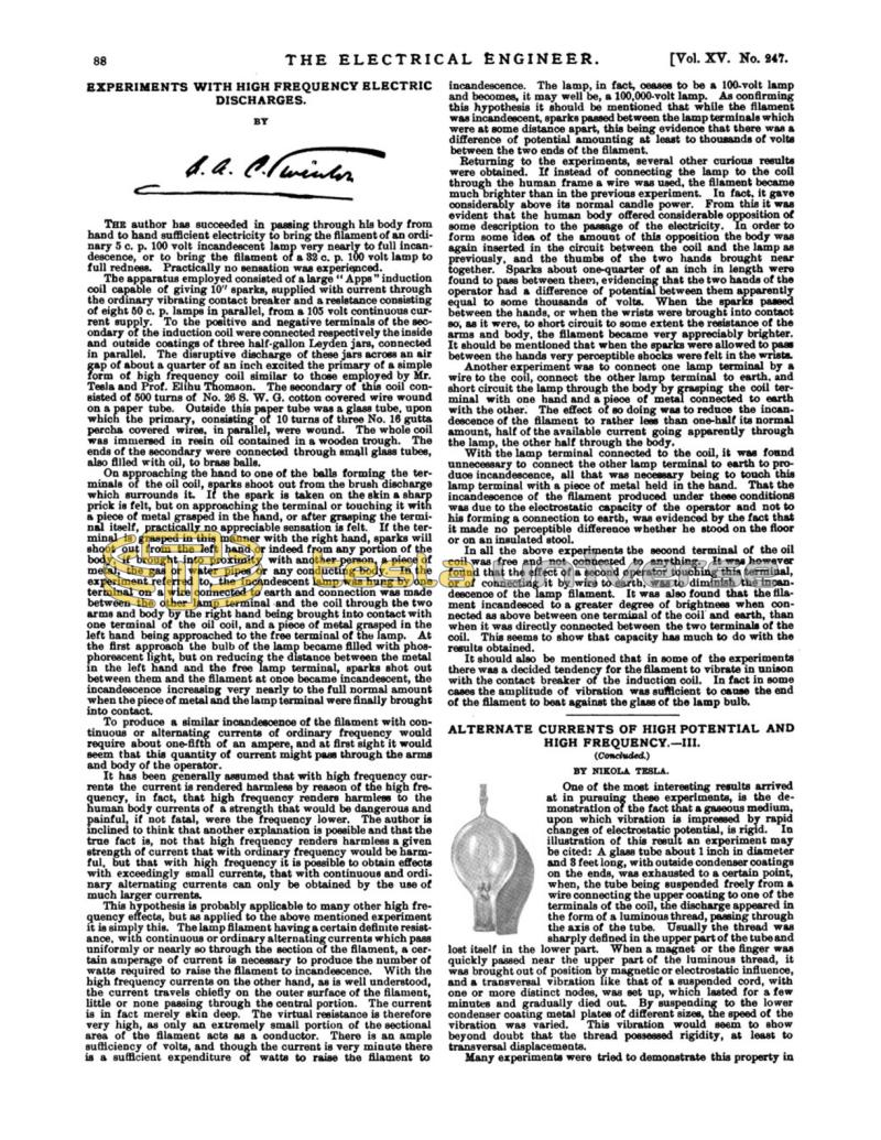 Preview of Alternate Currents of High Potential and High Frequency - III article