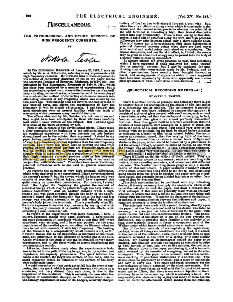 Preview of The Physiological and Other Effects of High Frequency Currents article