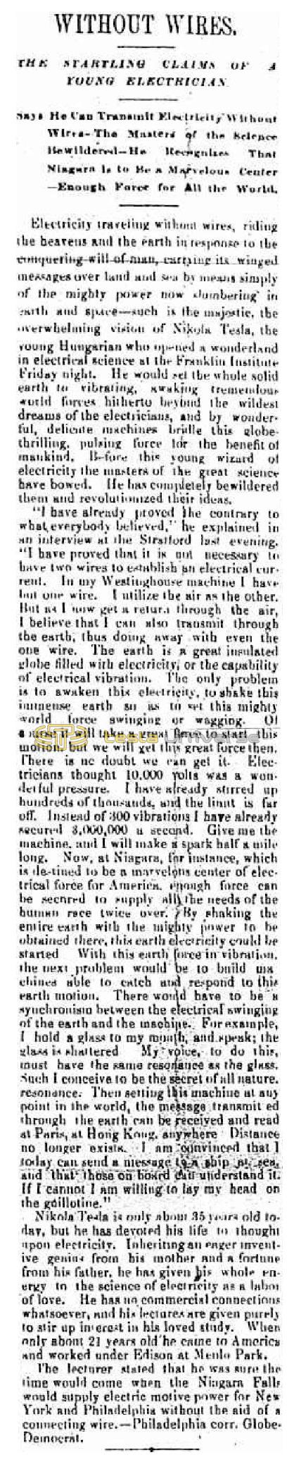 Preview of Without Wires - The Startling Claims of a Young Electrician article