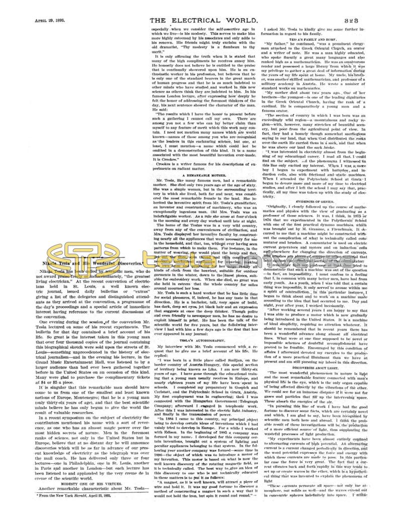 Preview of Nikola Tesla and His Wonderful Discoveries (reprint 1) article
