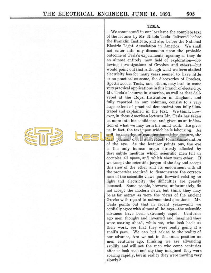 Preview of Editorial on Tesla's Lectures article