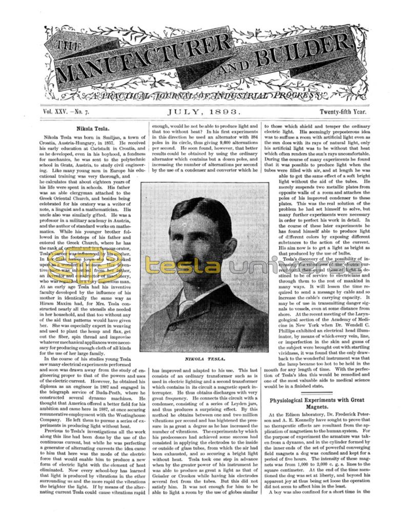 Preview of Nikola Tesla article