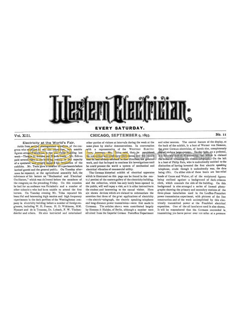 Preview of Electricity at the World's Fair - Sept. 9, 1893 article