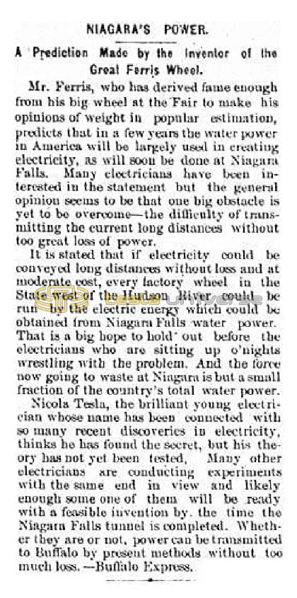 Preview of Niagara's Power - A Prediction Made by the Inventor of the Great Ferris Wheel article