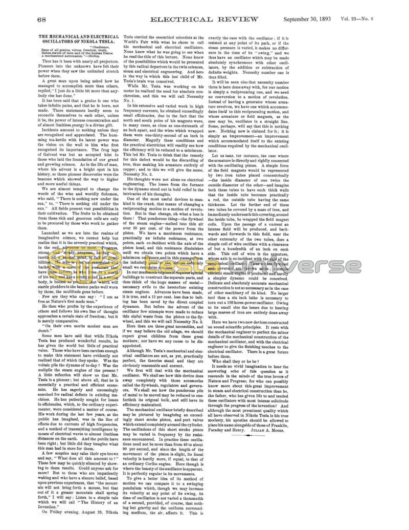 Preview of The Mechanical and Electrical Oscillators of Nikola Tesla article