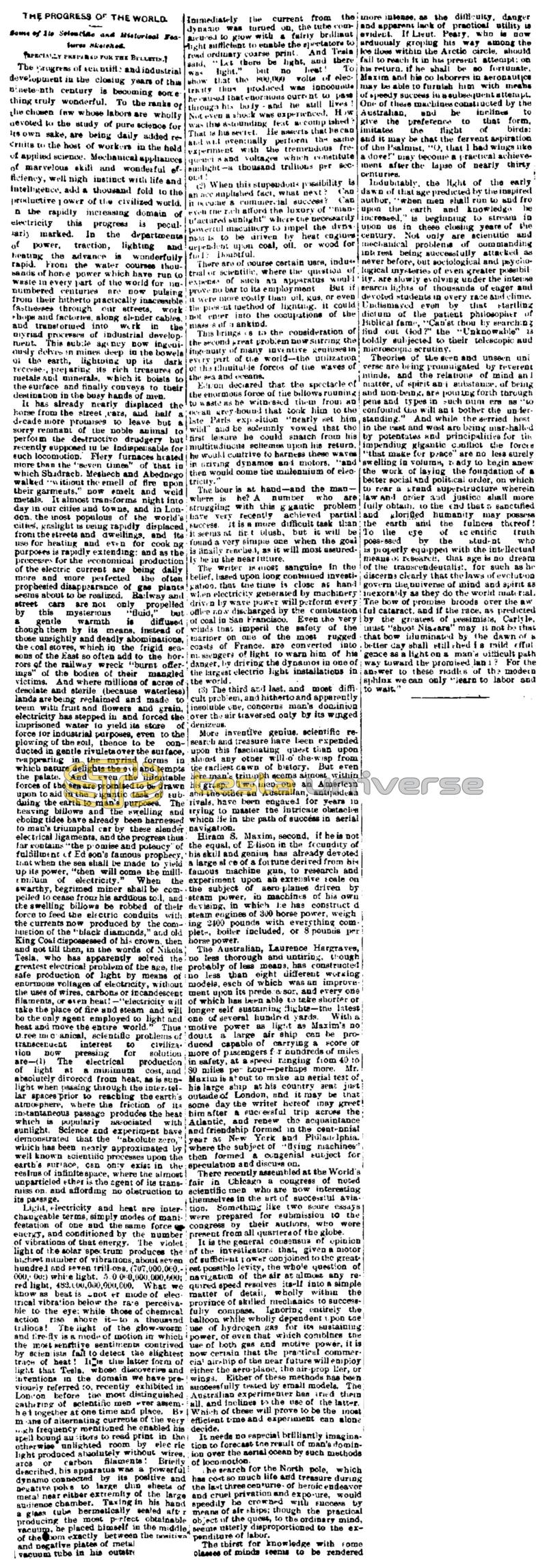 Preview of The Progress of the World - Some of Its Scientific and Historical Features Sketched article