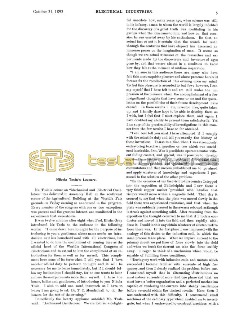 Preview of Nikola Tesla's Lecture article