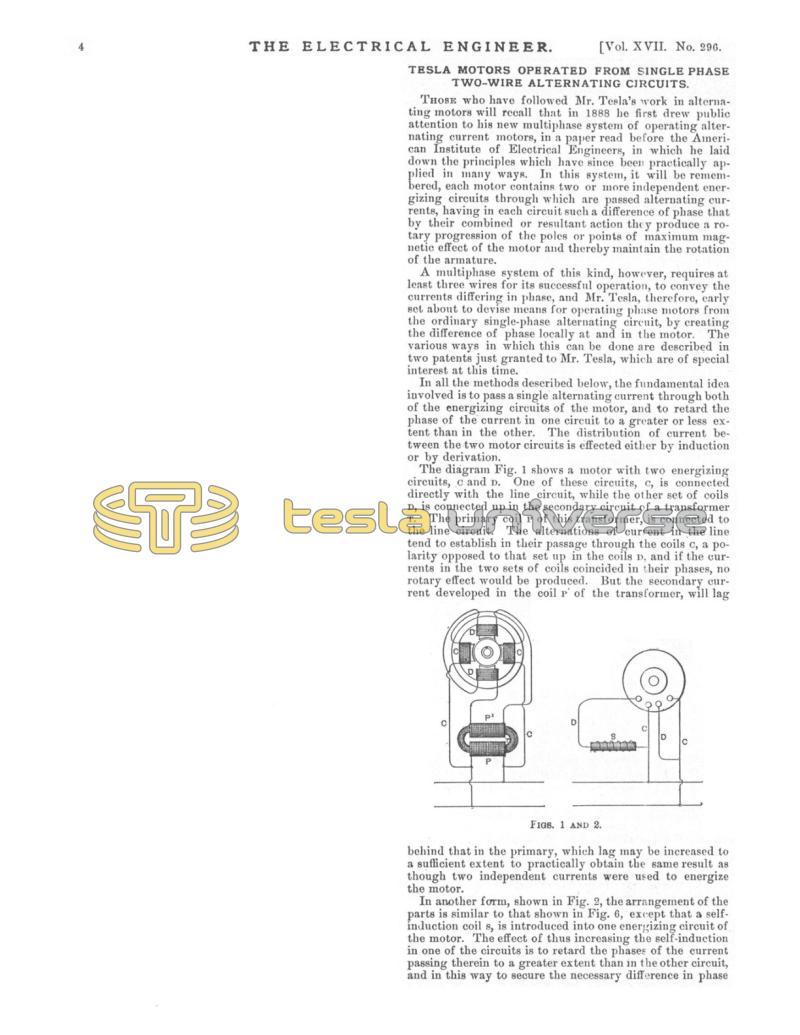Preview of Tesla Motors Operated from Single Phase Two-Wire Alternating Circuits article
