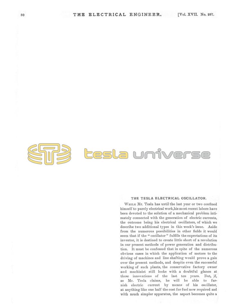 Preview of The Tesla Electrical Oscillator - Editorial article