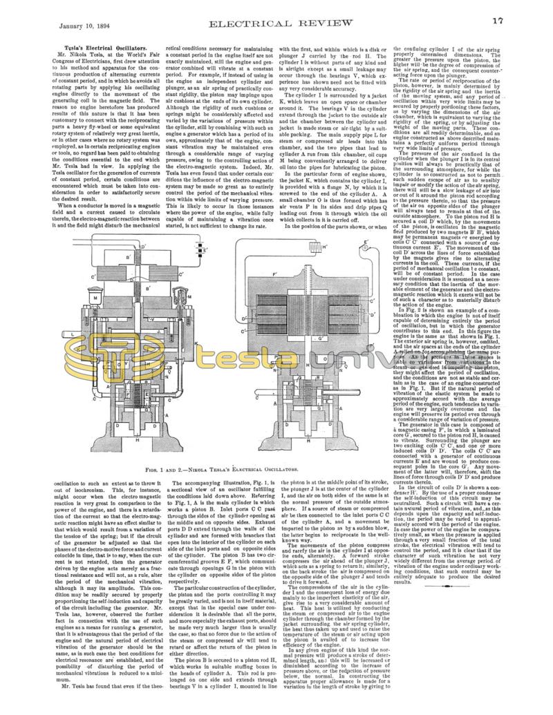 Preview of Tesla's Electrical Oscillators (Jan. 10, 1894) article