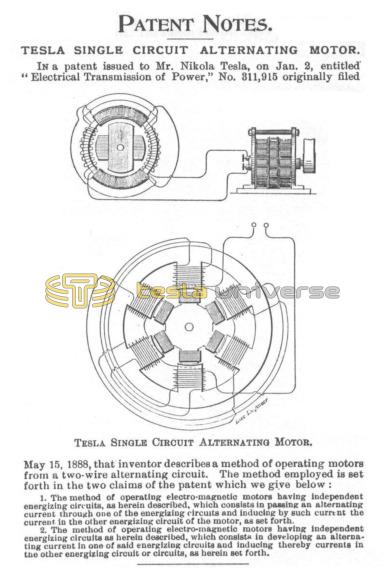 Preview of Patent Notes - Tesla Single Circuit Alternating Motor article