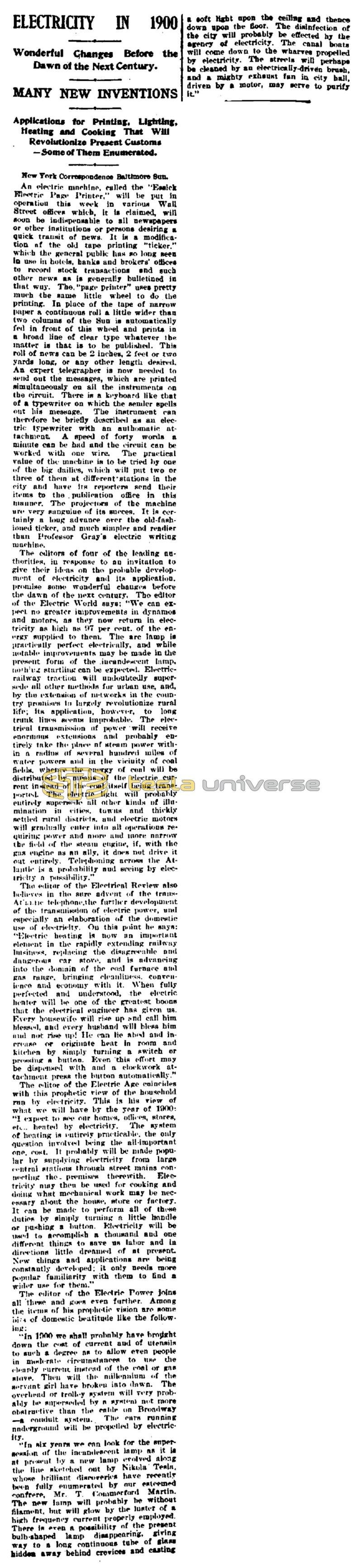 Preview of Electricity in 1900 article