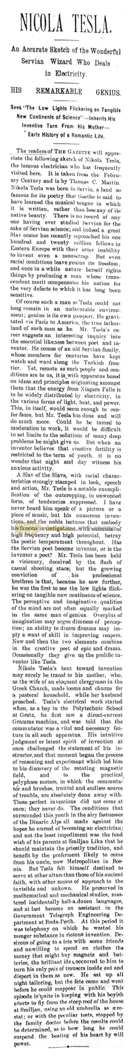 Preview of Nikola Tesla (Feb. 26, 1894) article