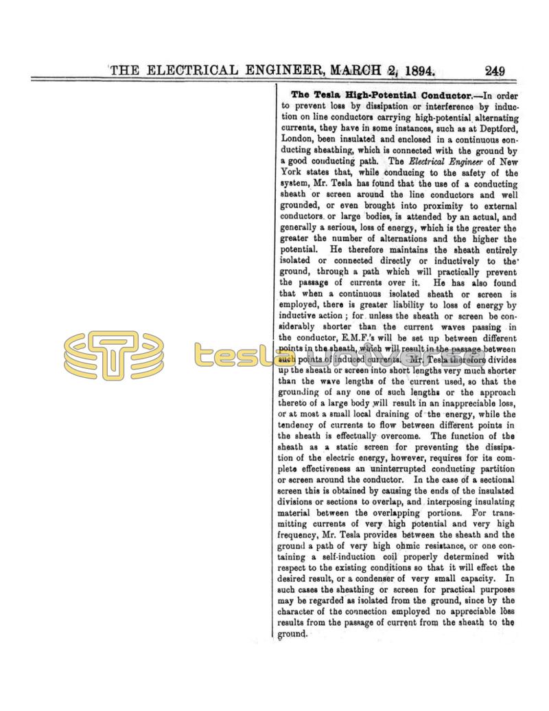 Preview of The Tesla High-Potential Conductor (Condensed Reprint) article