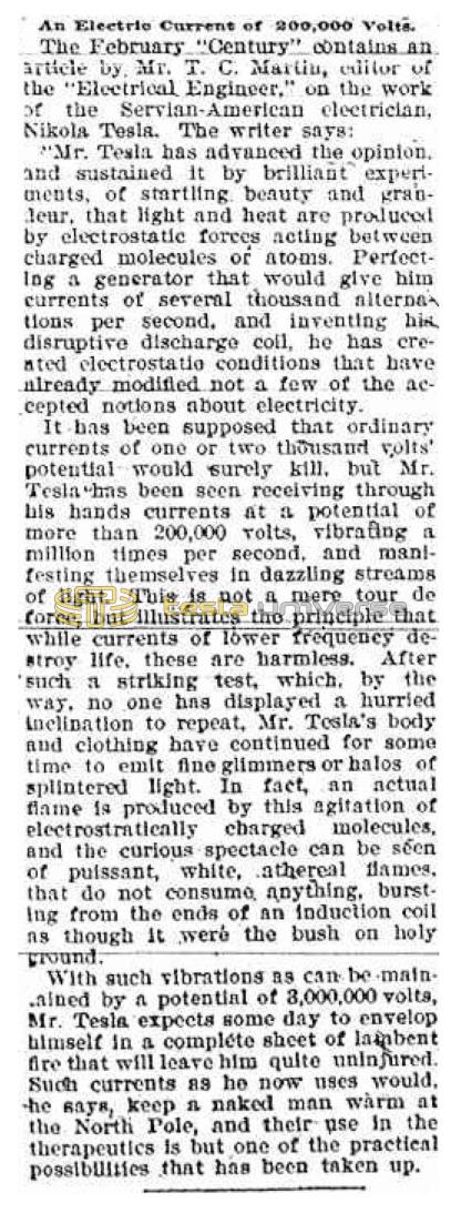 Preview of An Electric Current of 200,000 Volts (reprint) article