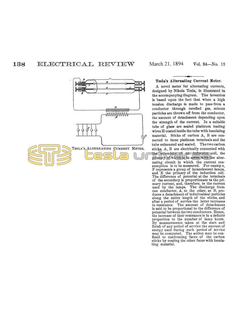 Preview of Tesla's Alternating Current Meter article