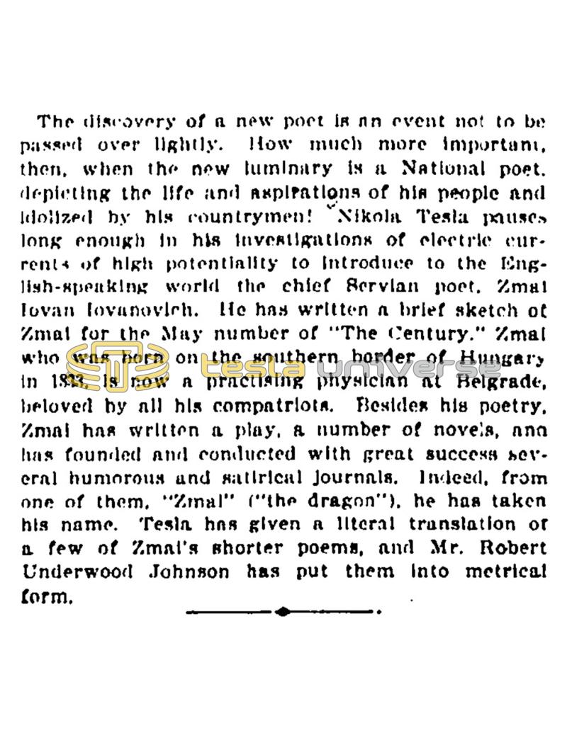 Preview of Nikola Tesla Introduces the Servian Chief Poet  article