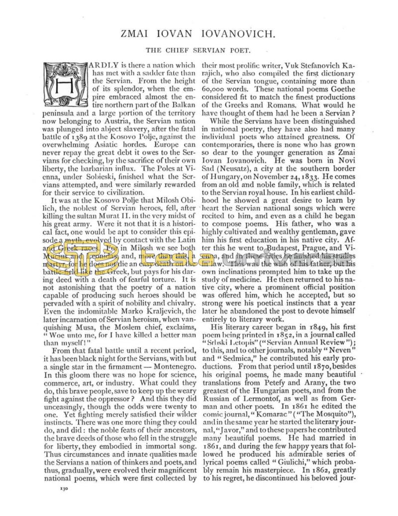 Preview of Zmai Iovan Iovanovich - The Chief Servian Poet article