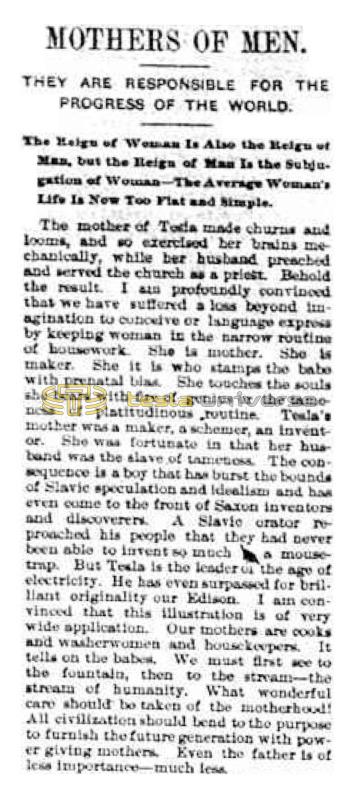 Preview of Mothers of Men - The Mother of Tesla article