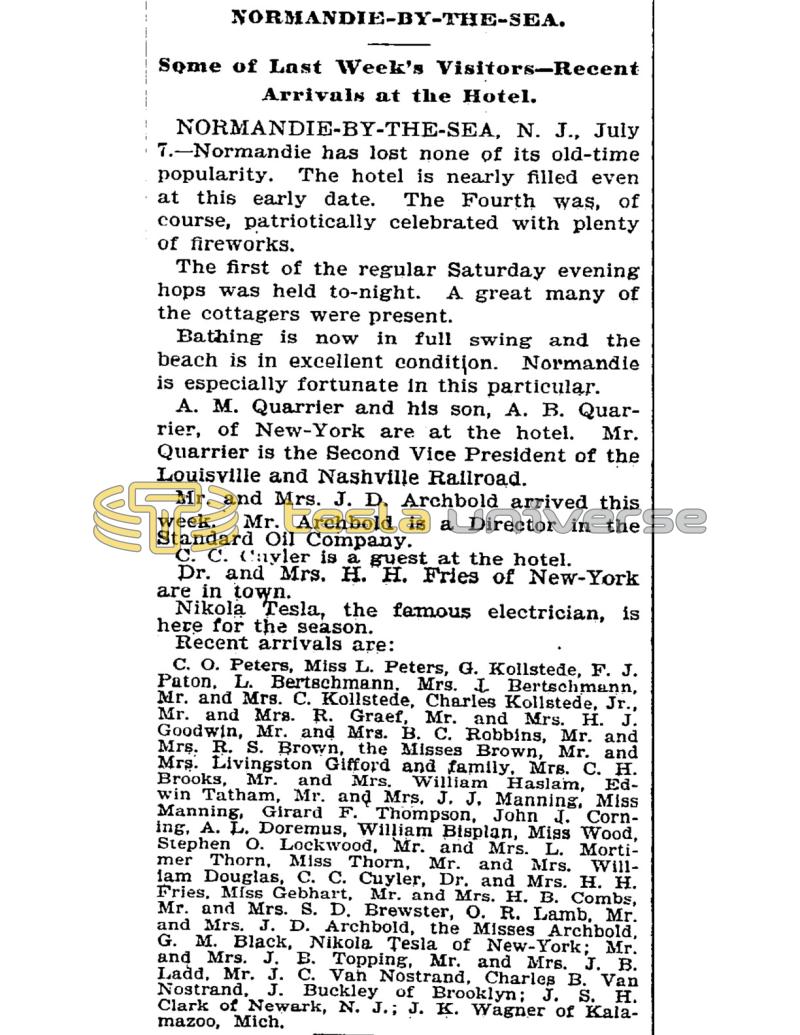 Preview of Nikola Tesla Spends a Season at Normandie-by-the-Sea  article