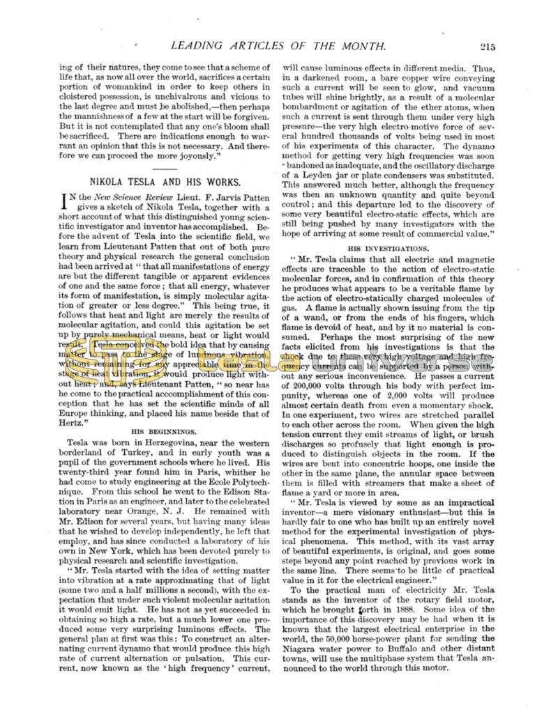 Preview of Nikola Tesla and His Works article