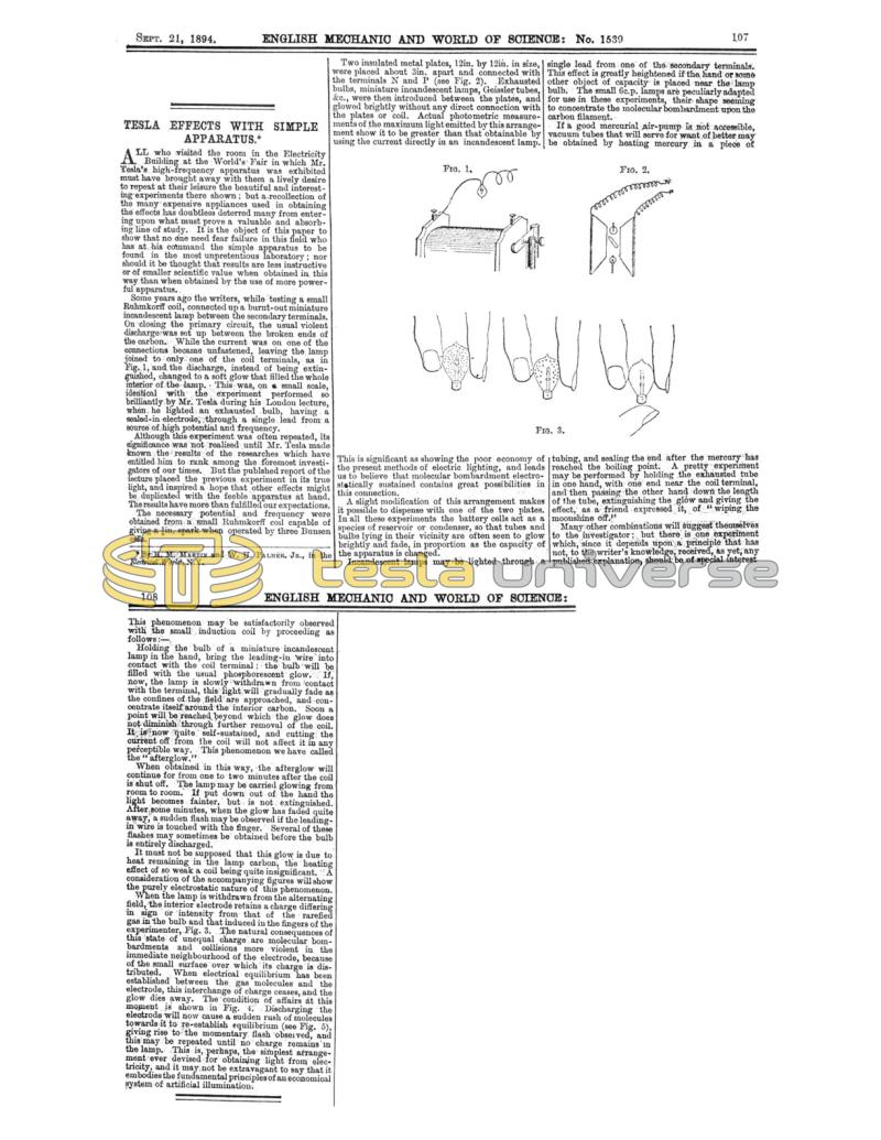 Preview of Tesla Effects with Simple Apparatus (reprint) article