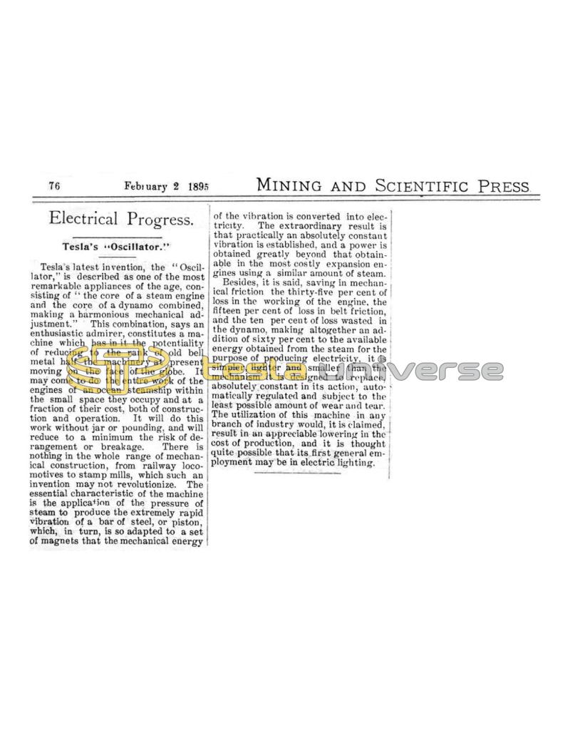 Preview of Electrical Progress - Tesla's Oscillator article