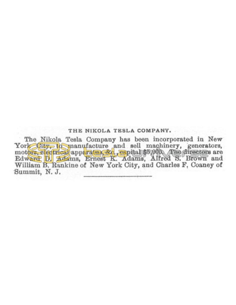 Preview of The Nikola Tesla Company article