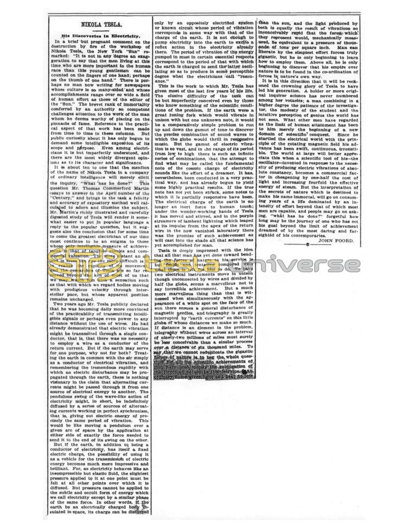 Preview of Nikola Tesla - His Discoveries in Electricity article