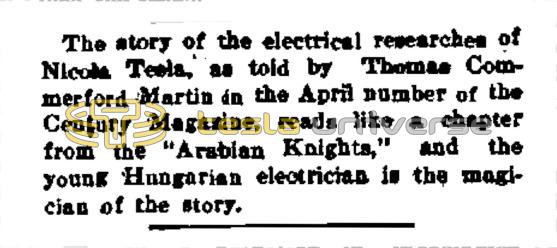 Preview of The Story of the Electrical Researches of Nikola Tesla article