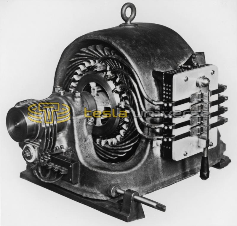 Tesla 50 HP Two-Phase Motor with Old Style Switch and New Style Collector Brushes