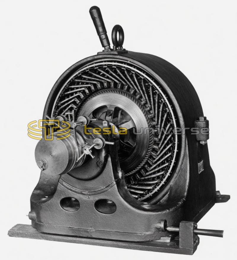 Tesla 50 HP Two-Phase Motor with New Style Switch Ring and Old Style Collector Brushes