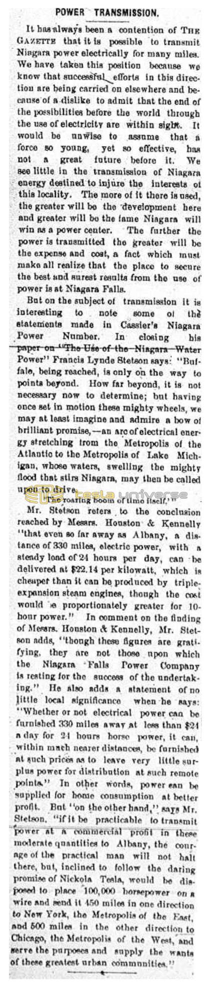 Preview of Power Transmission - The Use of the Niagara Water Power article