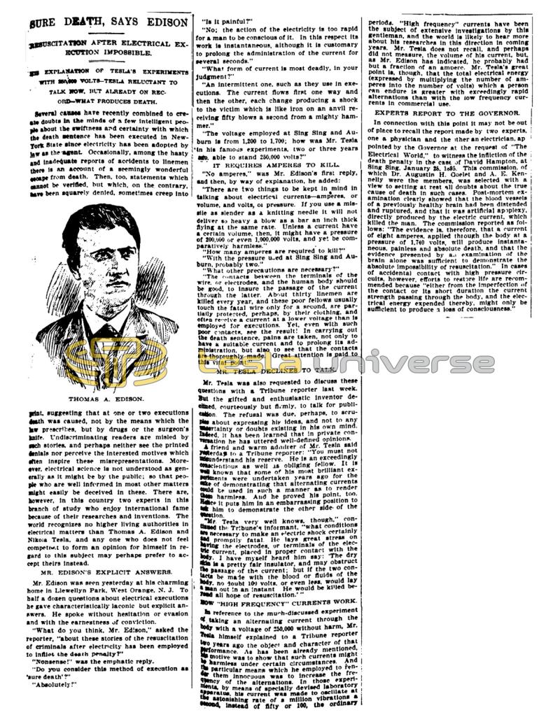 Preview of Resuscitaion After Electrical Execution Impossible - Sure Death, Says Edison article