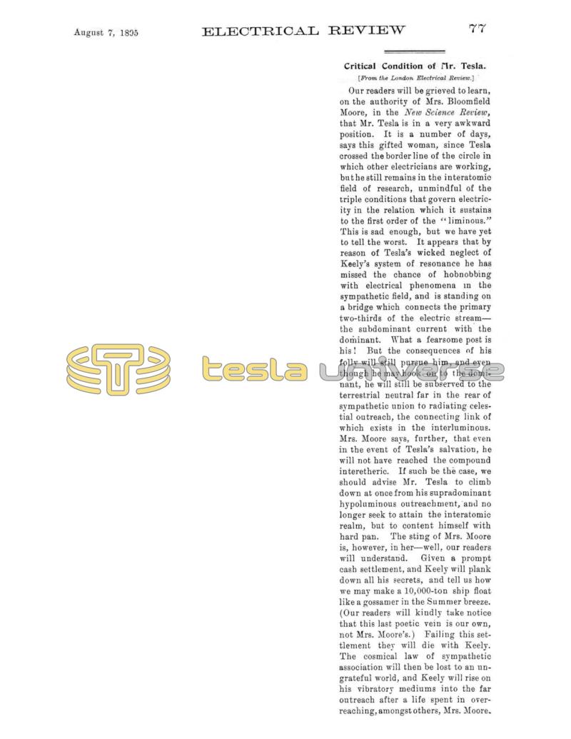 Preview of Critical Condition of Mr. Tesla article