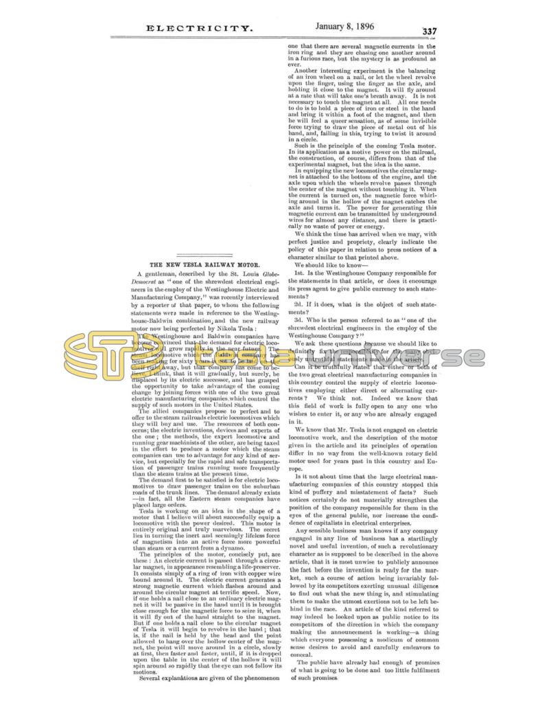 Preview of The New Tesla Railway Motor article