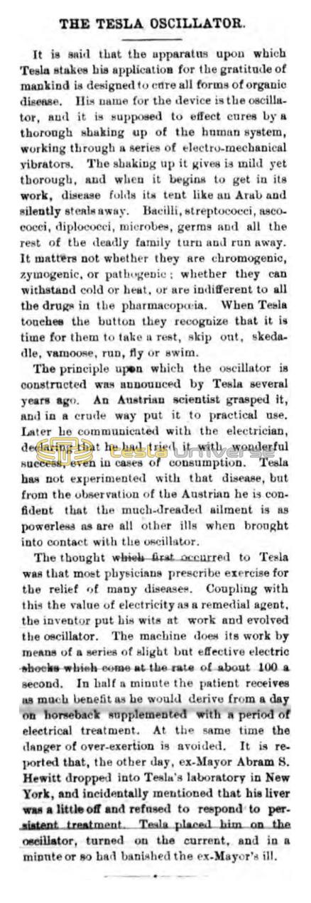 Preview of The Tesla Oscillator (Jan. 21, 1896) article