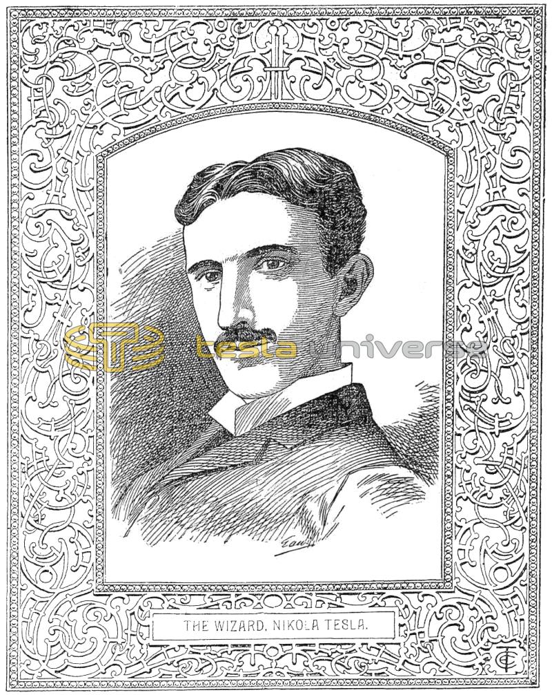 Illustration of Nikola Tesla with Ornate Frame from 1896
