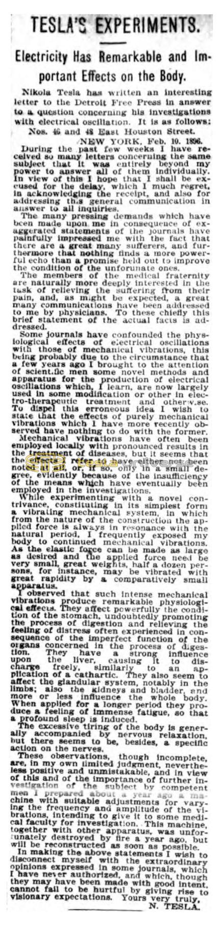 Preview of Tesla's Experiments - Electricity Has Remarkable and Important Effects on the Body article