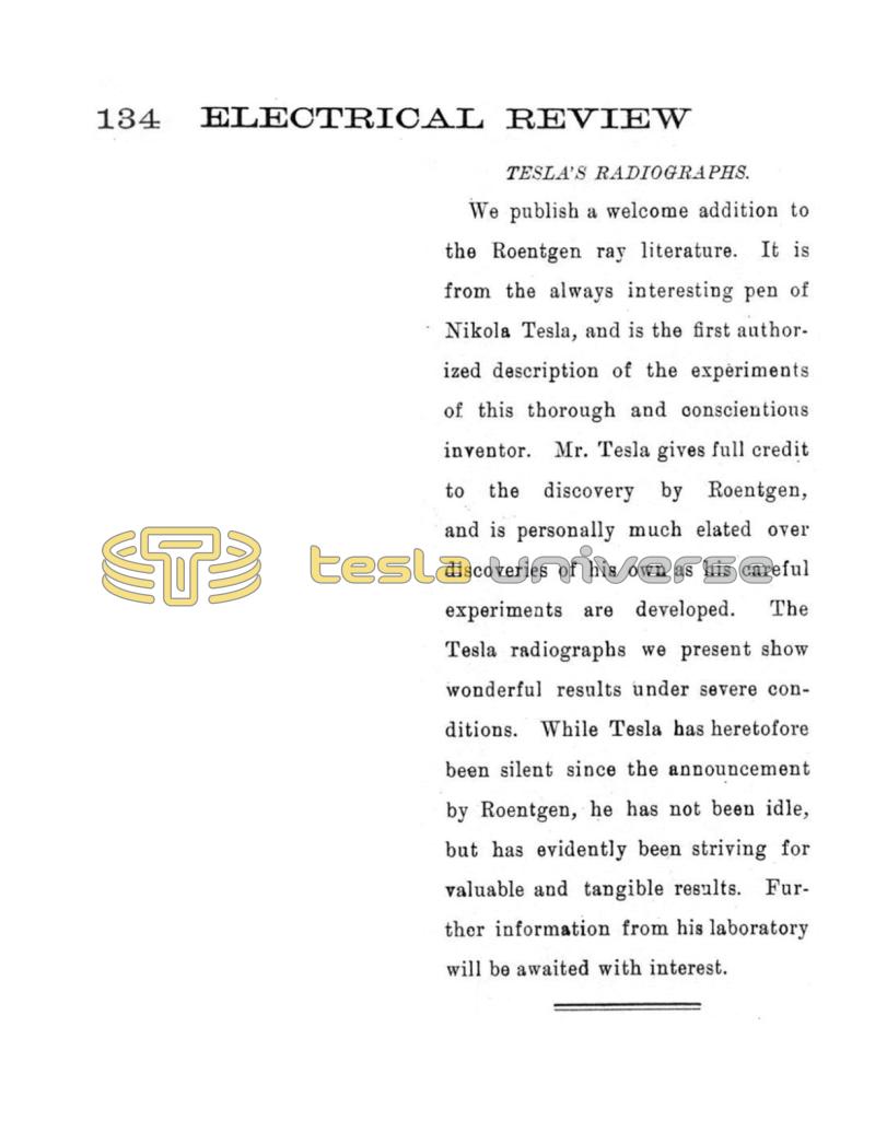 Preview of Editorial - Tesla's Radiographs article