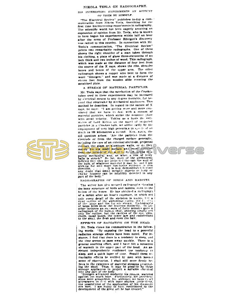 Preview of Nikola Tesla on Radiography article