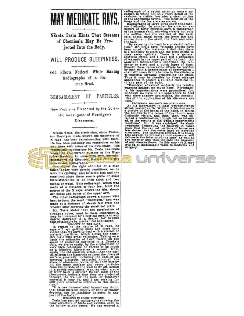 Preview of May Medicate Rays - Nikola Tesla Hints That Streams of Chemicals May Be Projected Into the Body article
