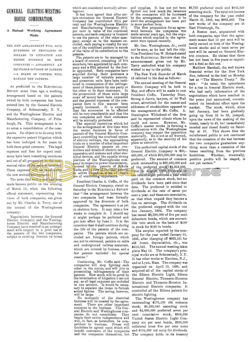 Preview of General Electric-Westinghouse Combination - A Mutual Working Agreement Made article