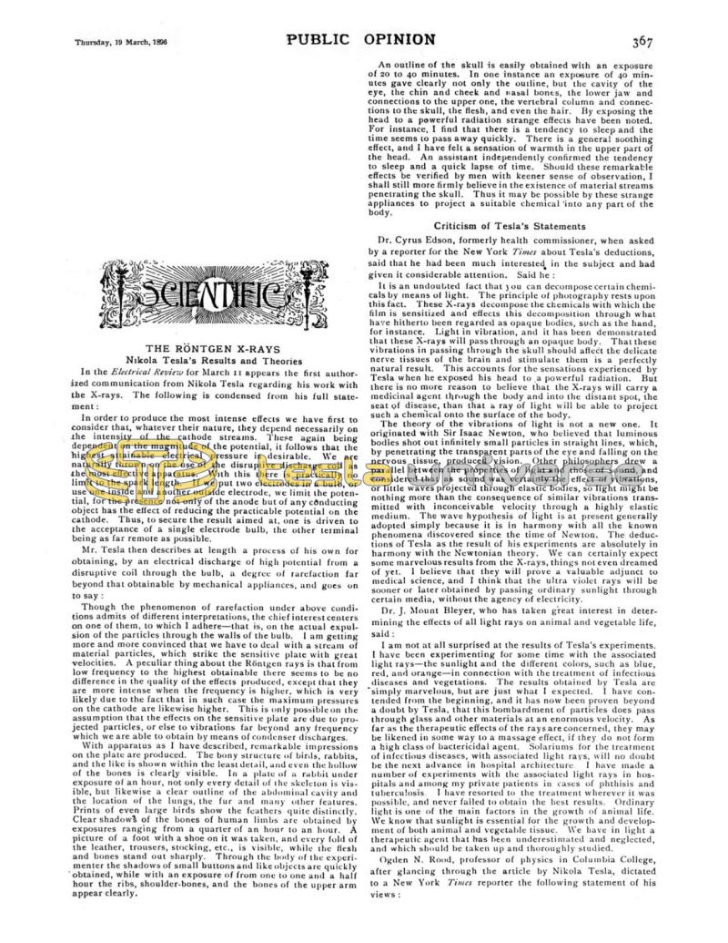 Preview of The Röntgen X-Rays - Nikola Tesla Results and Theories article