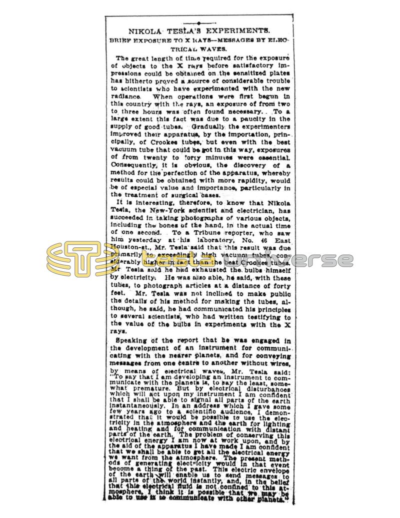 Preview of Nikola Tesla's Experiments - Exposure to X Rays - Messages By Electrical Waves article
